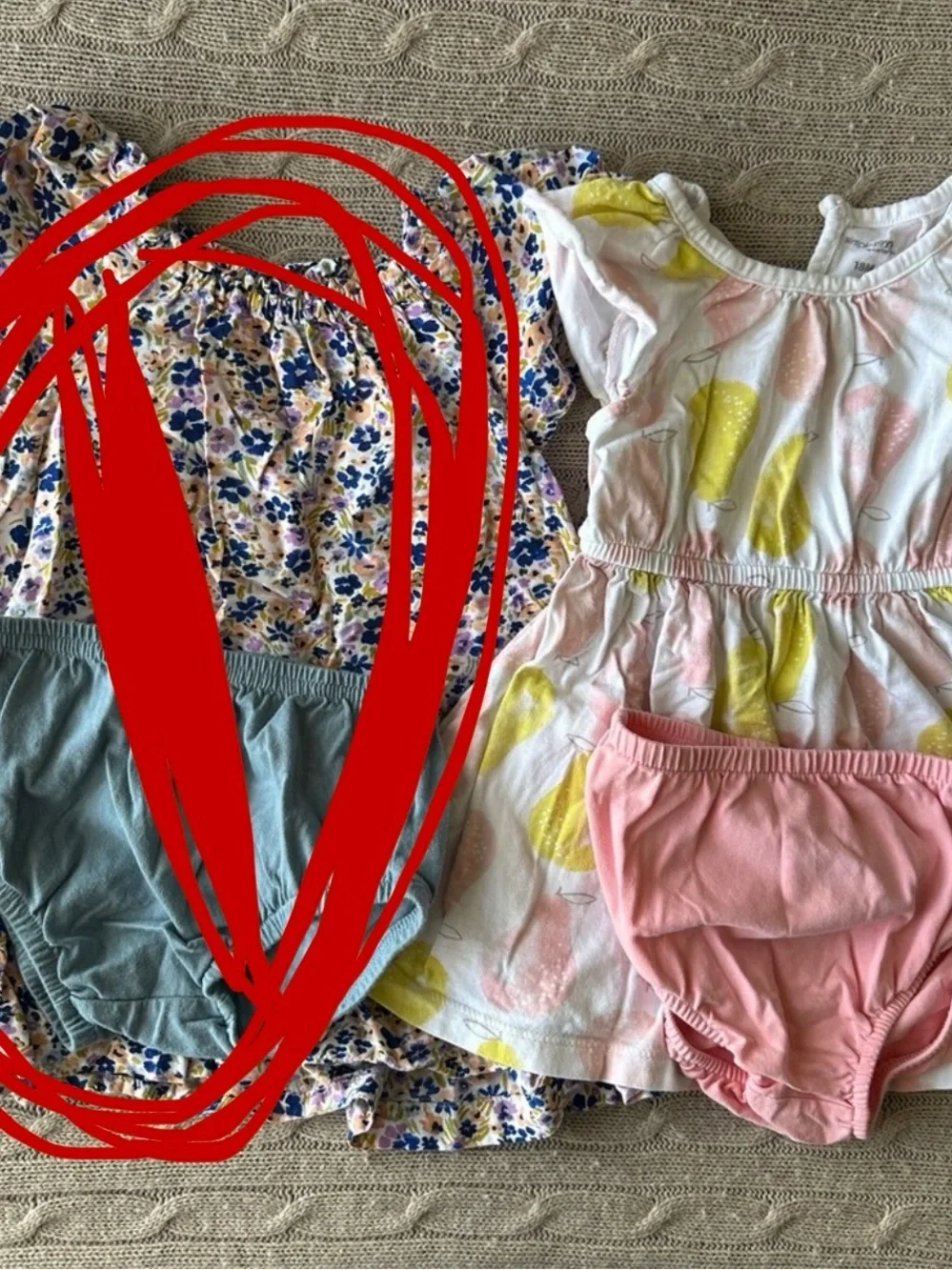 EUC Carter’s 6pc Baby Girl Dress + Bloomer Bundle, Pastel Florals, 18 Months